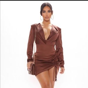 Brown silk long sleeve dress